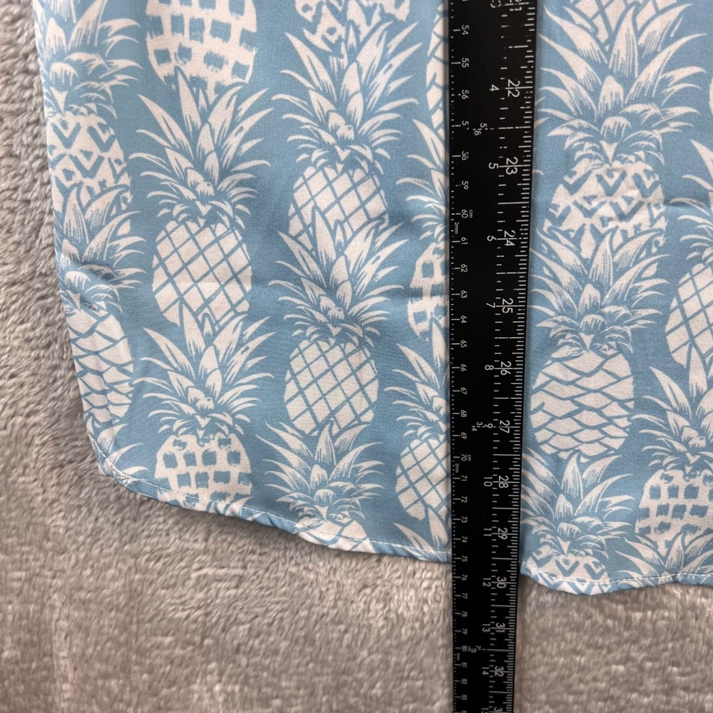 Burlebo Mens XL Short Sleeve Button Down Shirt Blue White Pineapple Print NWT - Picture 5 of 6